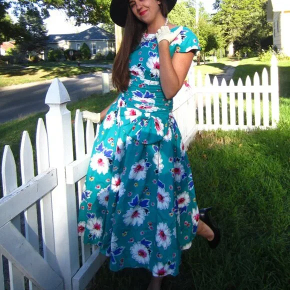 Patty O'Neil Floral Strapless Navy Blue Dress Kentucky Derby Prom 80s Vtg 6 - Picture 11 of 11